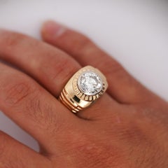 Anello da uomo con diamante solitario rotondo da 4 carati e castone scanalato in oro 18 carati