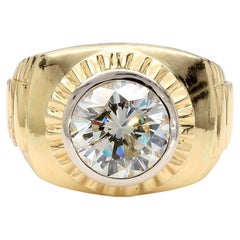 Anello da uomo con diamante solitario rotondo da 4 carati e castone scanalato in oro 18 carati