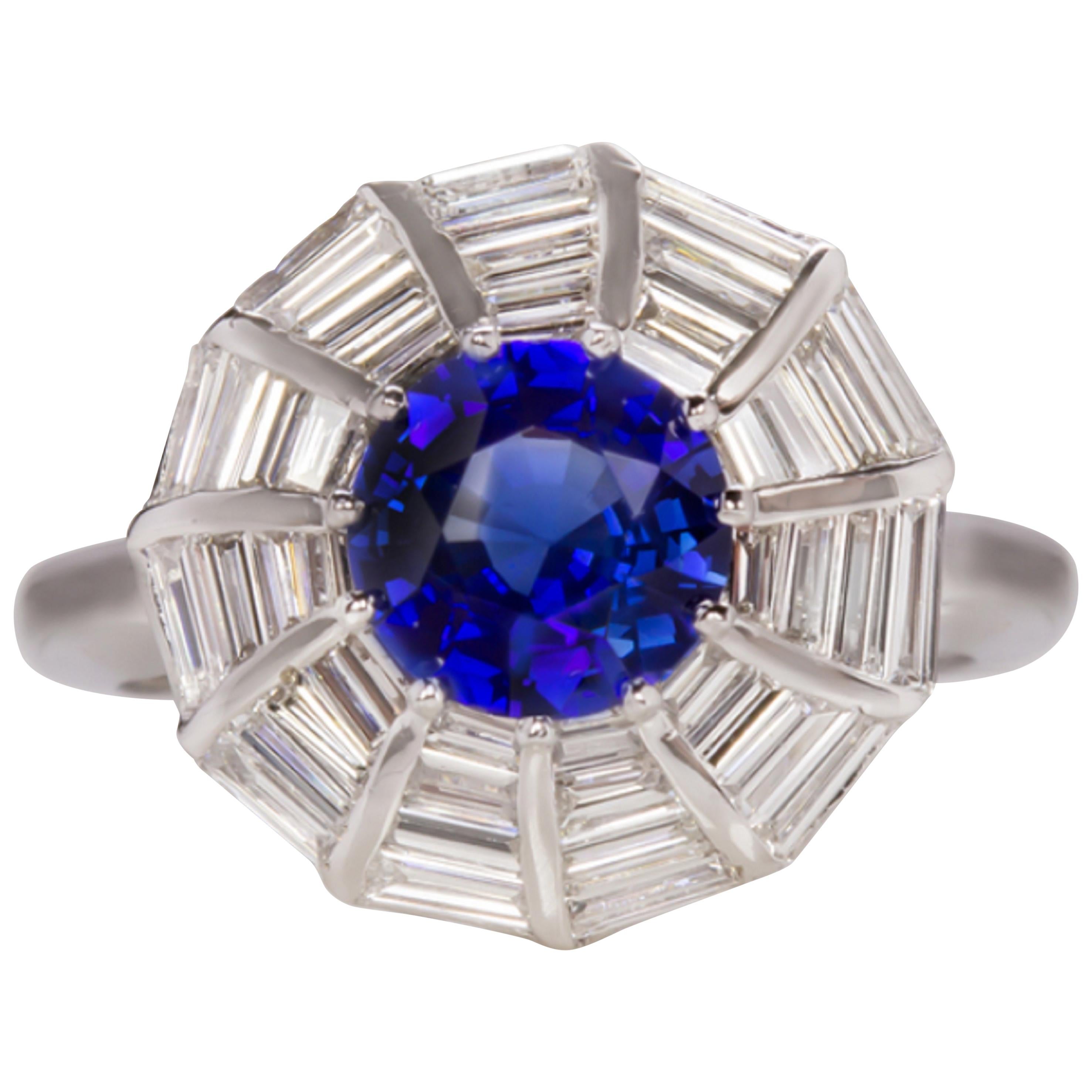 4 Carat Blue Sapphire Diamond 18 Carat White Gold Ring For Sale at 1stDibs