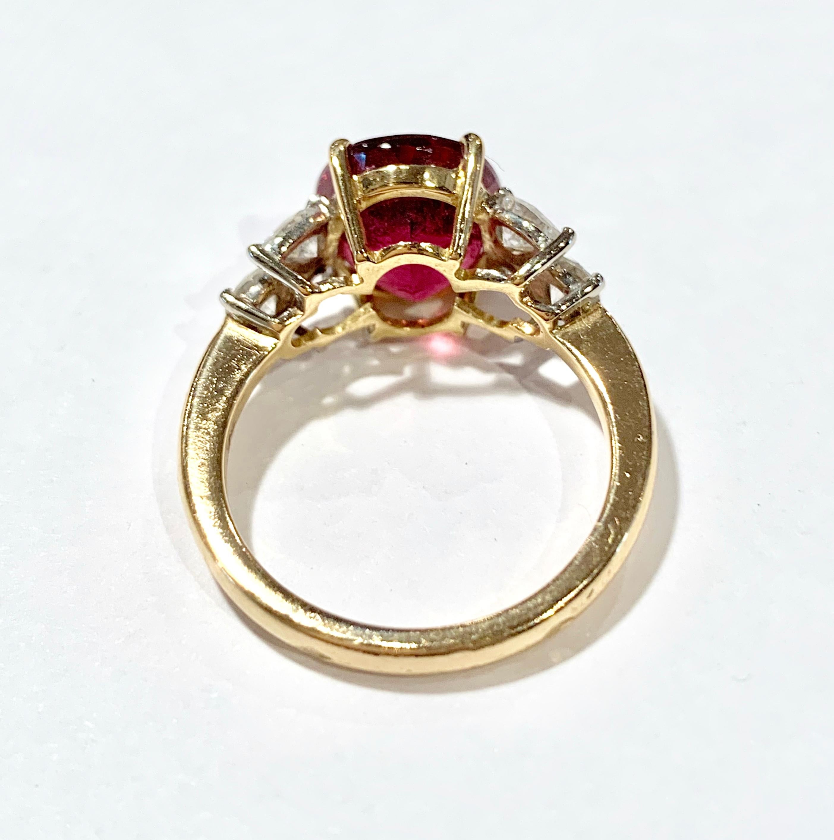 Oval Cut 4 Carat Rubelite Diamonds 18 Carat Yellow Gold Ring