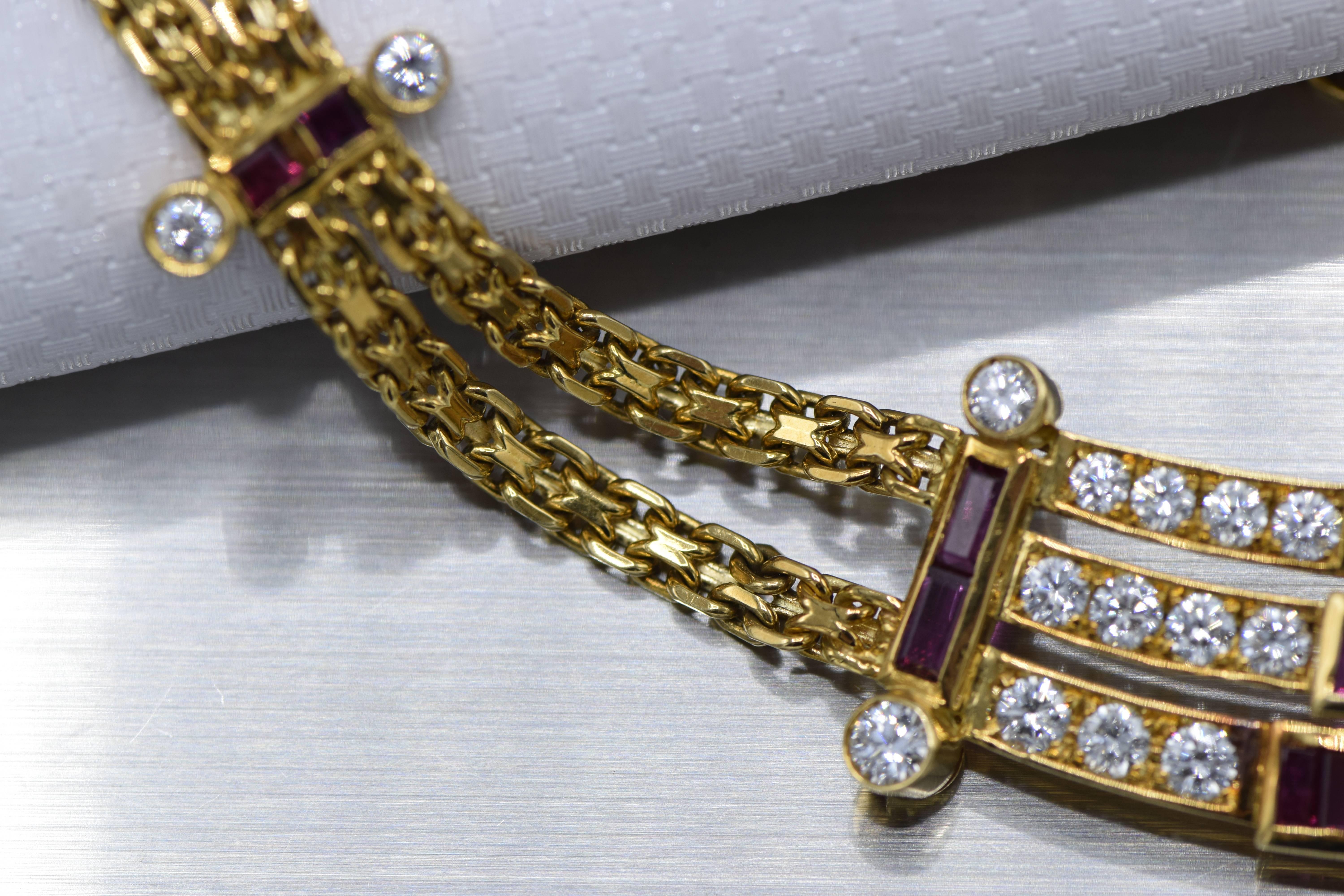 Contemporary 4 Carat Ruby, 3.75 Carat Diamond and Gold Necklace For Sale
