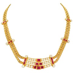 4 Carat Ruby, 3.75 Carat Diamond and Gold Necklace