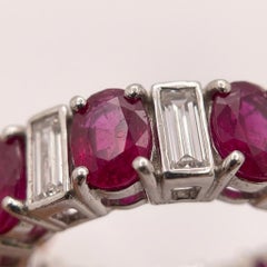4 Carat Ruby and Baguette Diamond Eternity Band in 18k White Gold