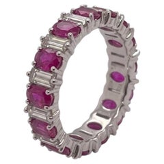4 Carat Ruby and Baguette Diamond Eternity Band in 18k White Gold
