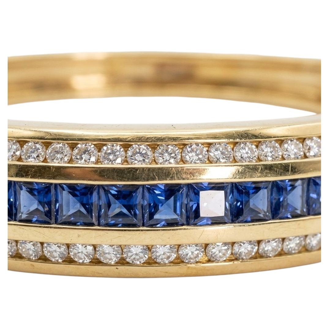 4 Carat Sapphire and 2 Carat Diamond 18k Yellow Gold Bangle Bracelet For Sale