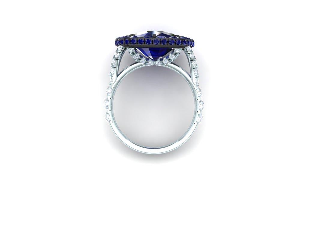 Modern 4 Carat Sapphire on Sapphire and Diamond Ring