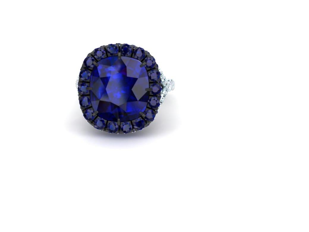 Oval Cut 4 Carat Sapphire on Sapphire and Diamond Ring