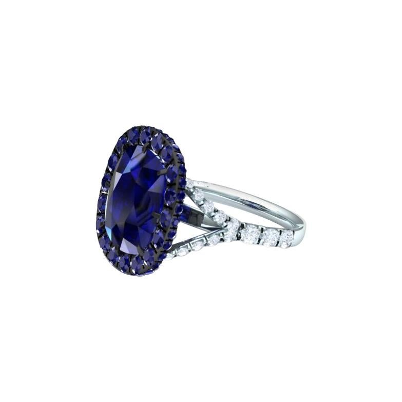 4 Carat Sapphire on Sapphire and Diamond Ring