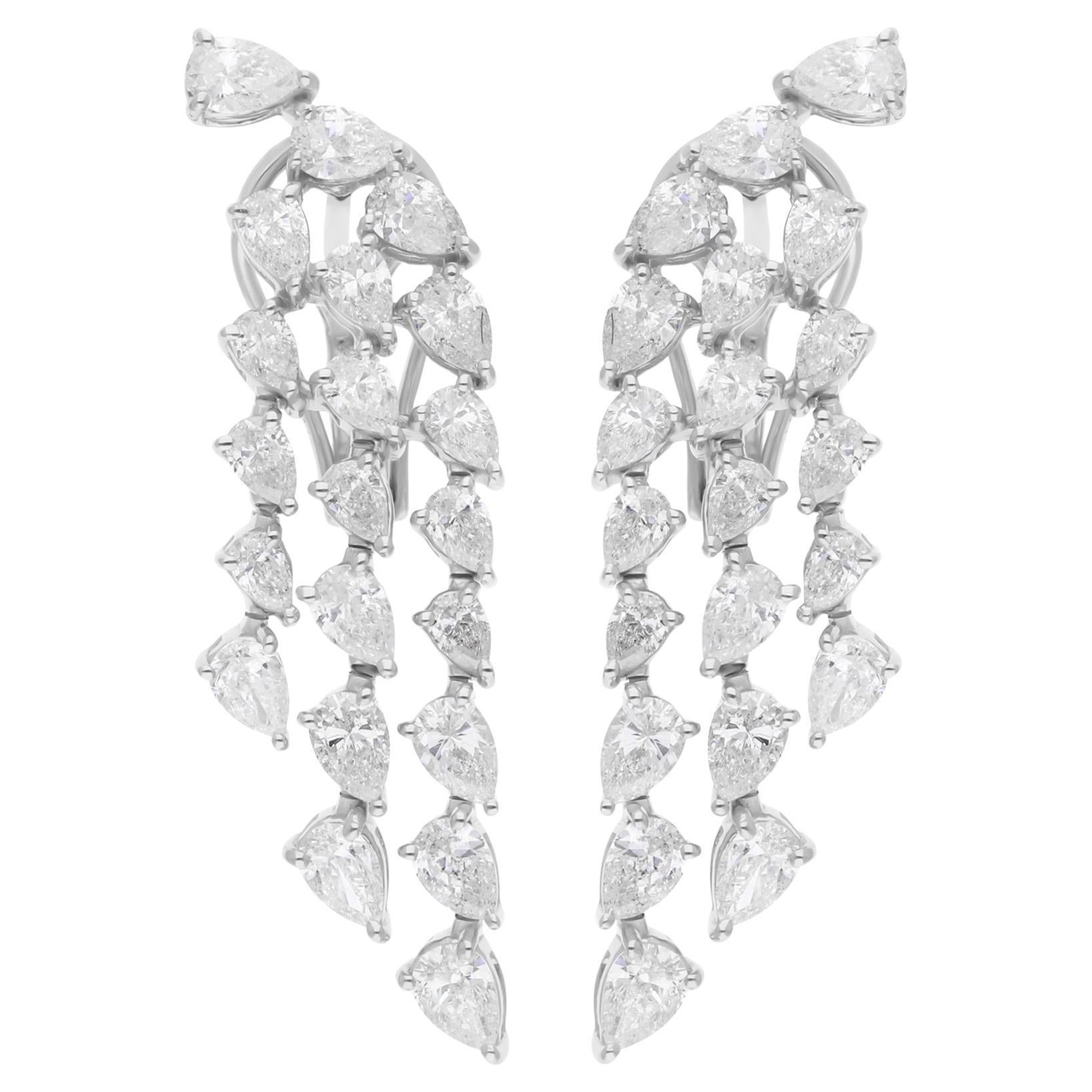 4 Carat SI/H Pear Brilliant Cut Diamond Chandelier Earrings 14 Karat White Gold For Sale