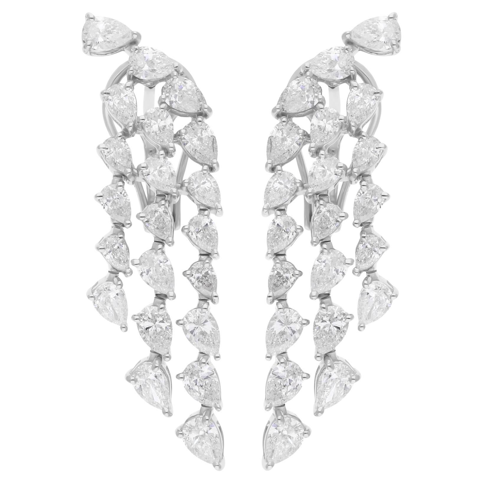 4 Carat SI/H Pear Brilliant Cut Diamond Chandelier Earrings 14 Karat White Gold