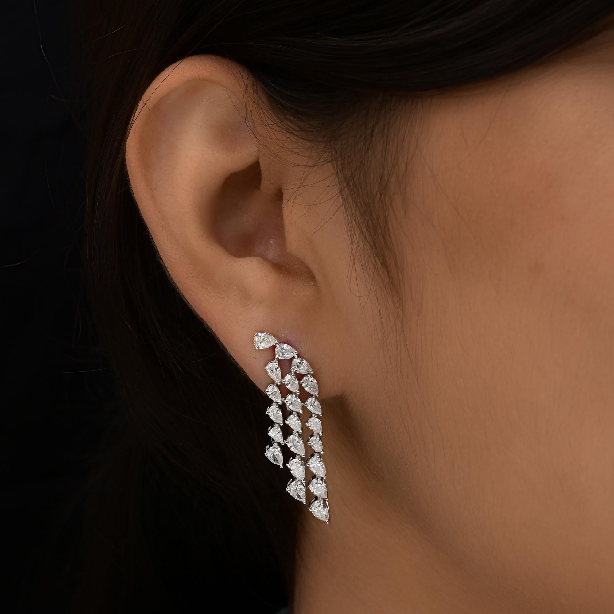 Pear Cut 4 Carat SI/H Pear Brilliant Cut Diamond Chandelier Earrings 18 Karat White Gold For Sale