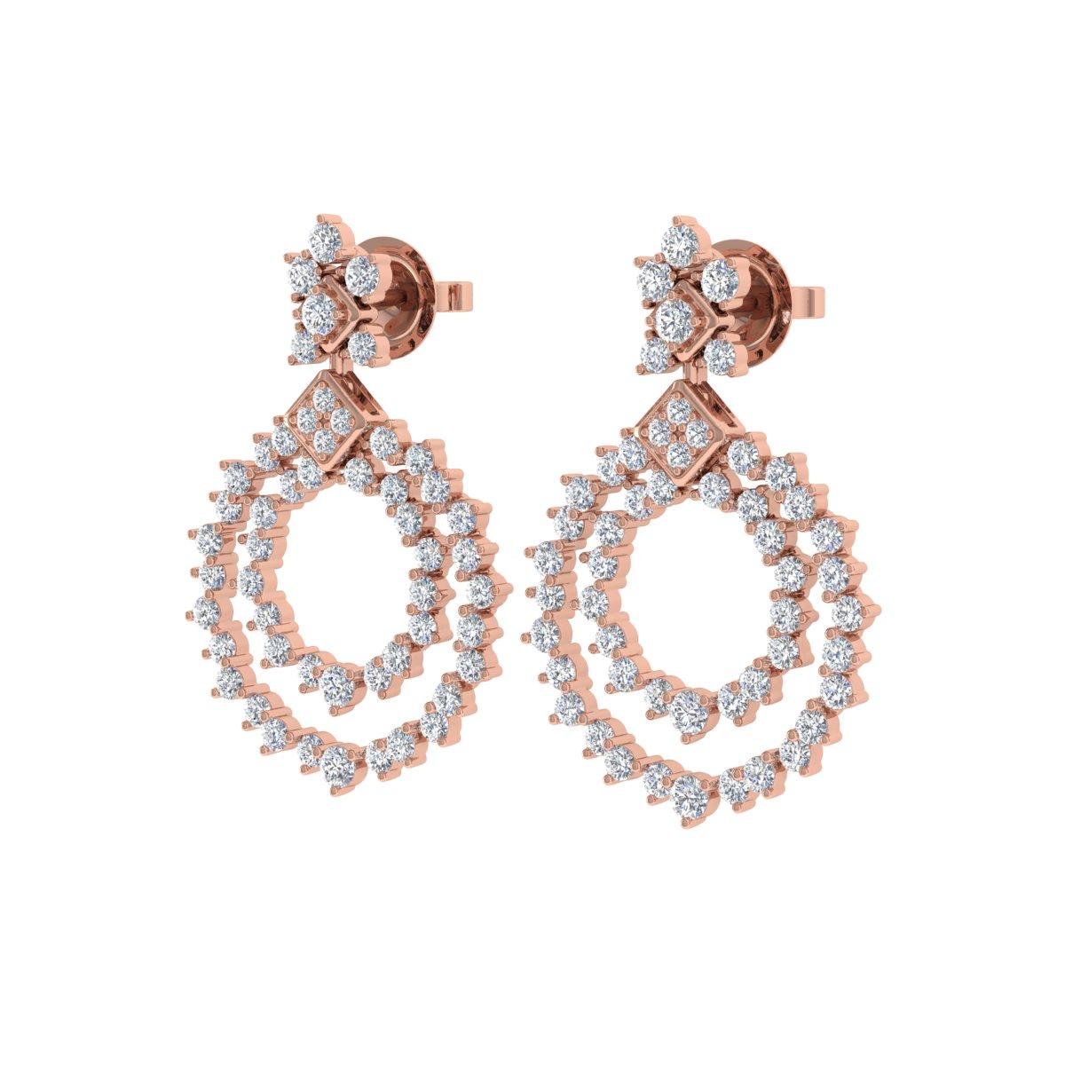 Modern 4 Carat SI/H Round Brilliant Cut Diamond Dangle Earrings 14 Karat Rose Gold For Sale