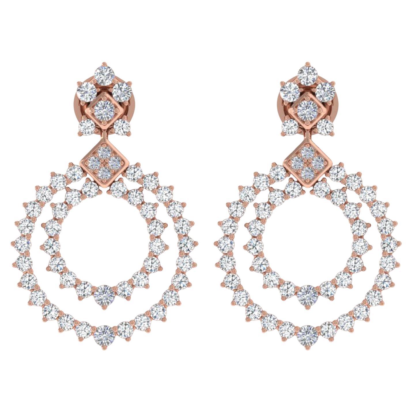 Boucles d
oreilles pendantes en or rose 14 carats avec diamant rond taille brillant de 4 carats SI/H