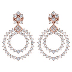 Boucles d
oreilles pendantes en or rose 14 carats avec diamant rond taille brillant de 4 carats SI/H