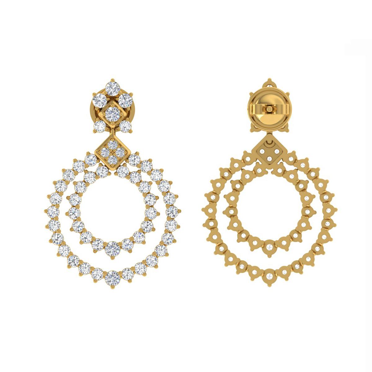 4 Carat SI/H Round Brilliant Cut Diamond Dangle Earrings 14 Karat Yellow Gold In New Condition For Sale In Diera, Dubai