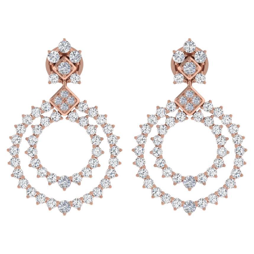 Boucles d'oreilles pendantes en or rose 18 carats avec diamant rond taille brillant de 4 carats SI/H