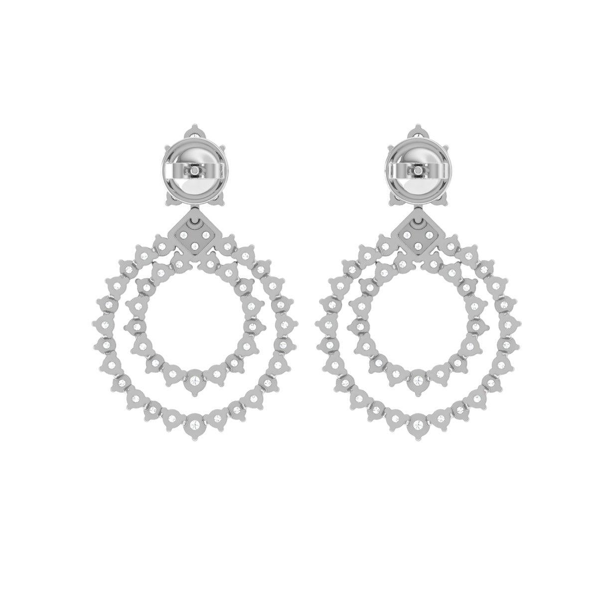 Modern 4 Carat SI/H Round Brilliant Cut Diamond Dangle Earrings 18 Karat White Gold For Sale
