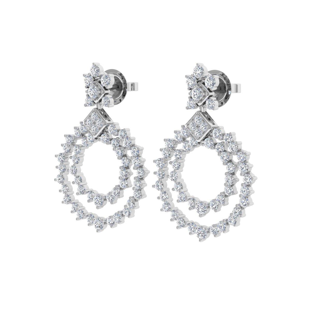 Round Cut 4 Carat SI/H Round Brilliant Cut Diamond Dangle Earrings 18 Karat White Gold For Sale