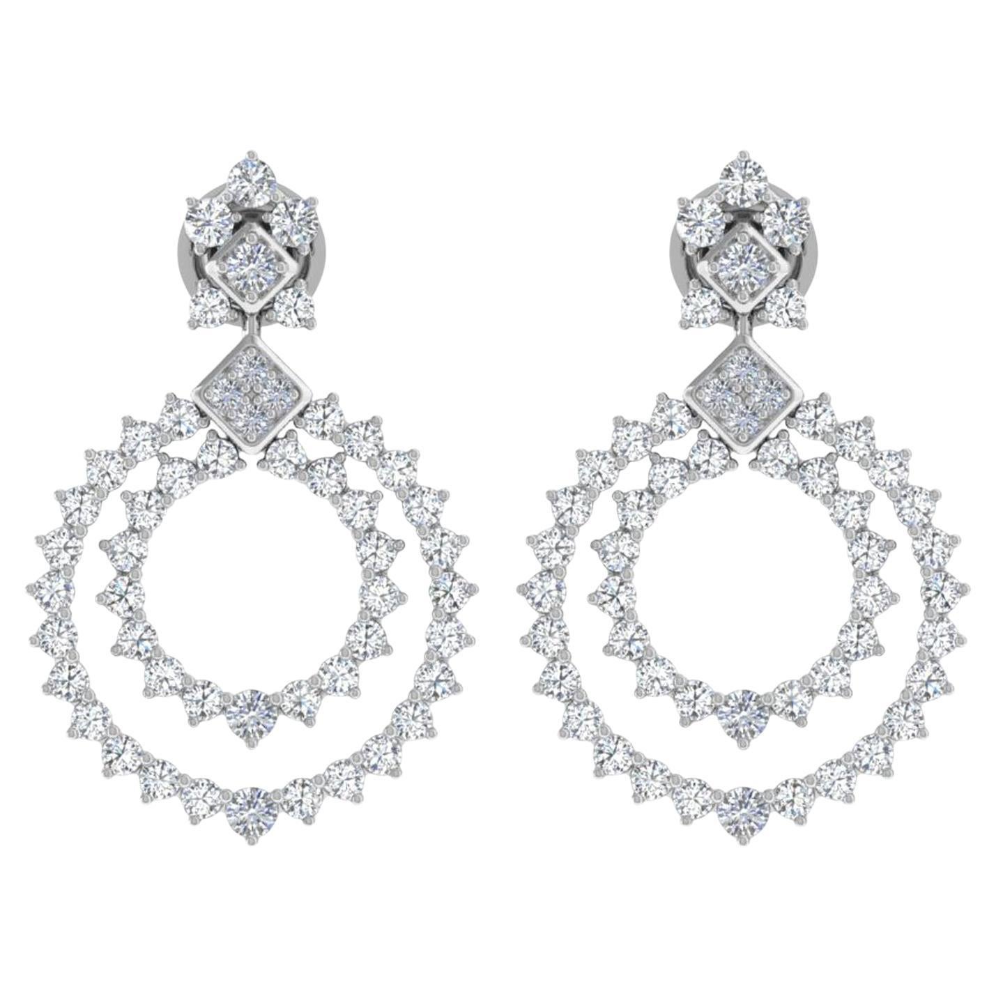 Pendientes colgantes de diamantes talla brillante redonda SI/H de 4 quilates y oro blanco de 18 quilates