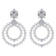 Pendientes colgantes de diamantes talla brillante redonda SI/H de 4 quilates y oro blanco de 18 quilates