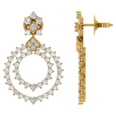 Boucles d
oreilles pendantes en or jaune 18 carats avec diamants ronds et brillants de 4 carats SI/H