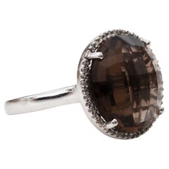 4 Karat Rauchquarz und Diamantring aus 14 Karat Gold