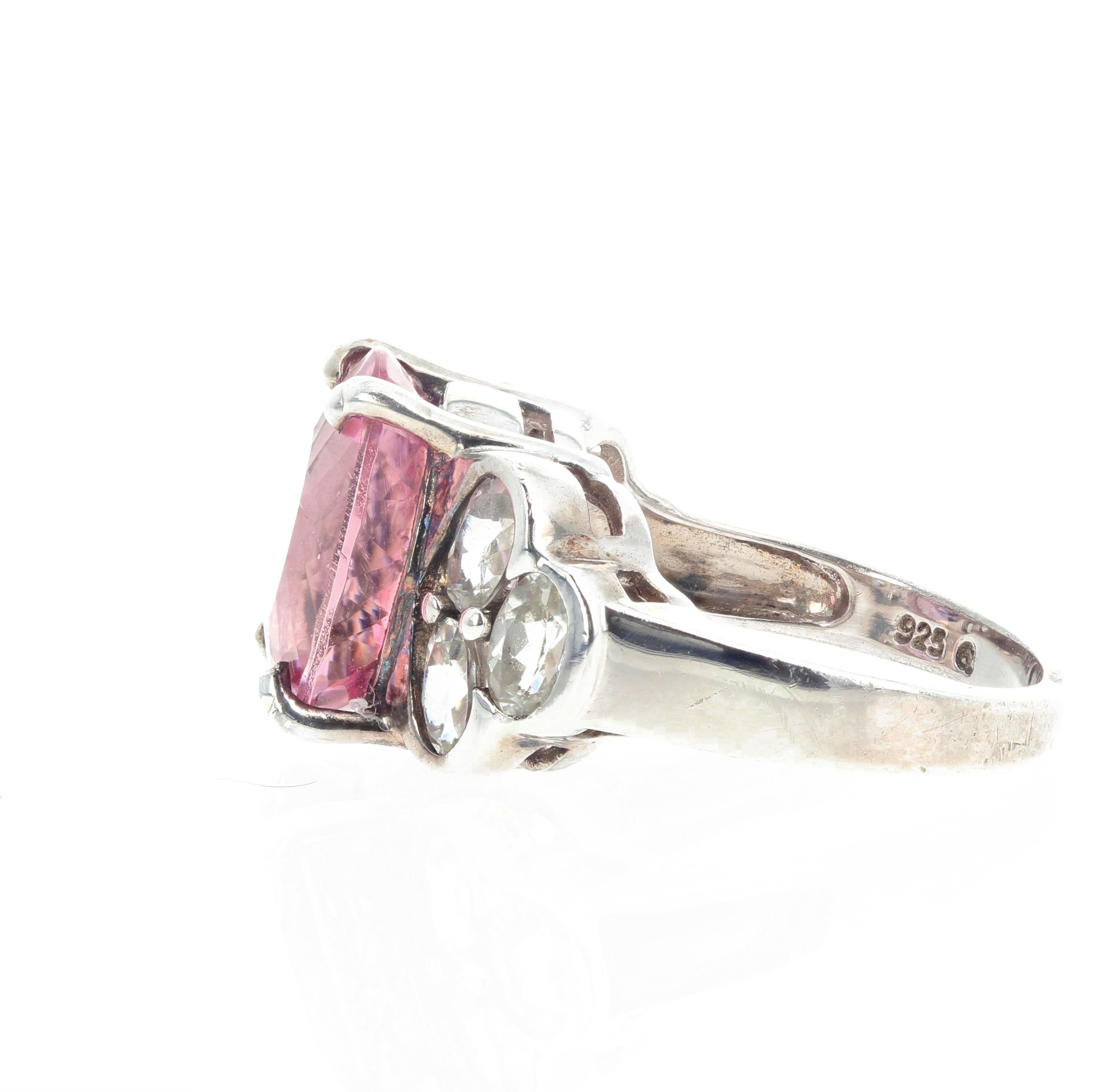 AJD Beautiful 4 Cts Sparkling Pink Tourmaline & Silver Quartz Silver Ring In New Condition For Sale In Raleigh, NC