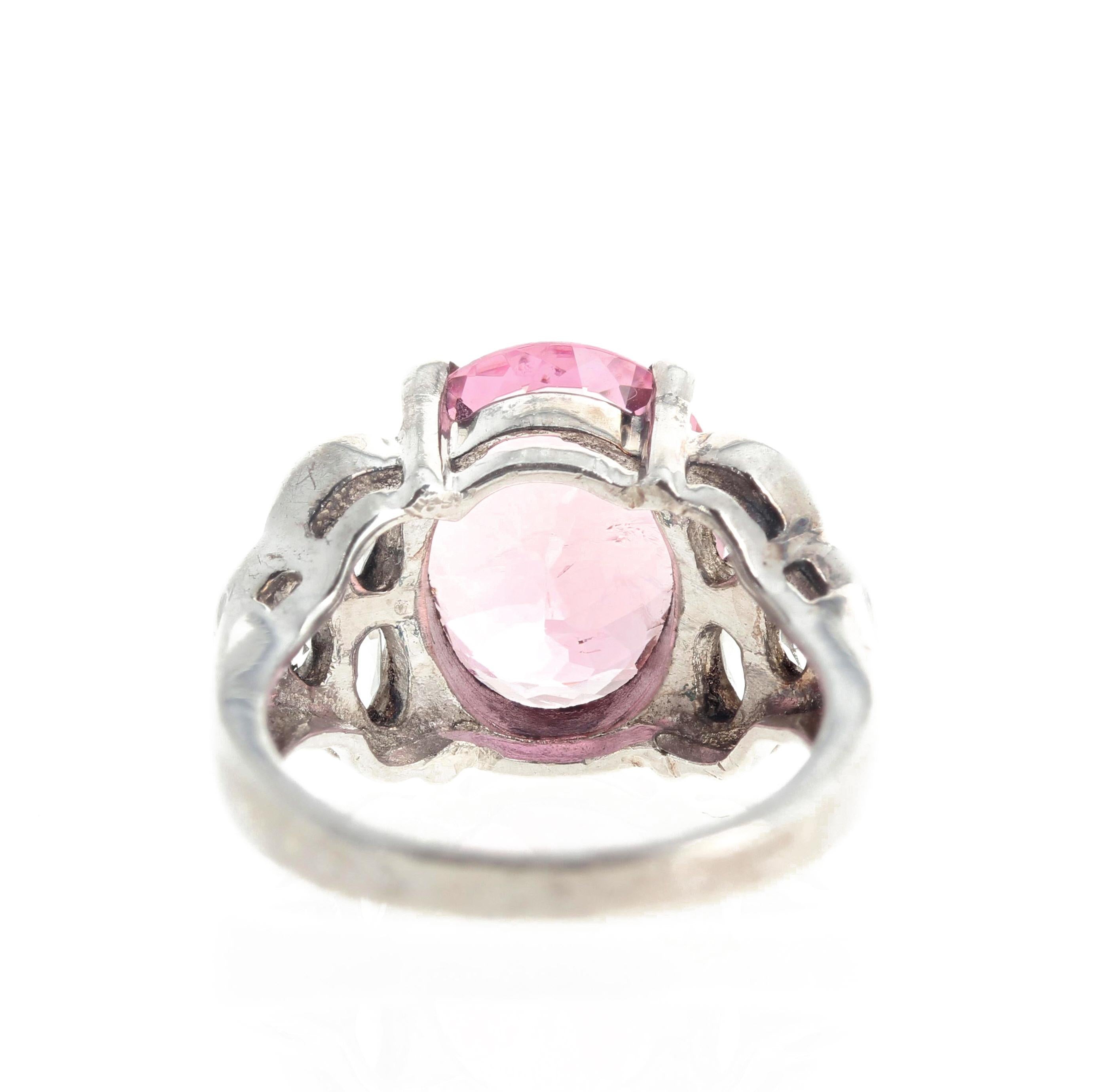 Women's or Men's AJD Beautiful 4 Cts Sparkling Pink Tourmaline & Silver Quartz Silver Ring For Sale
