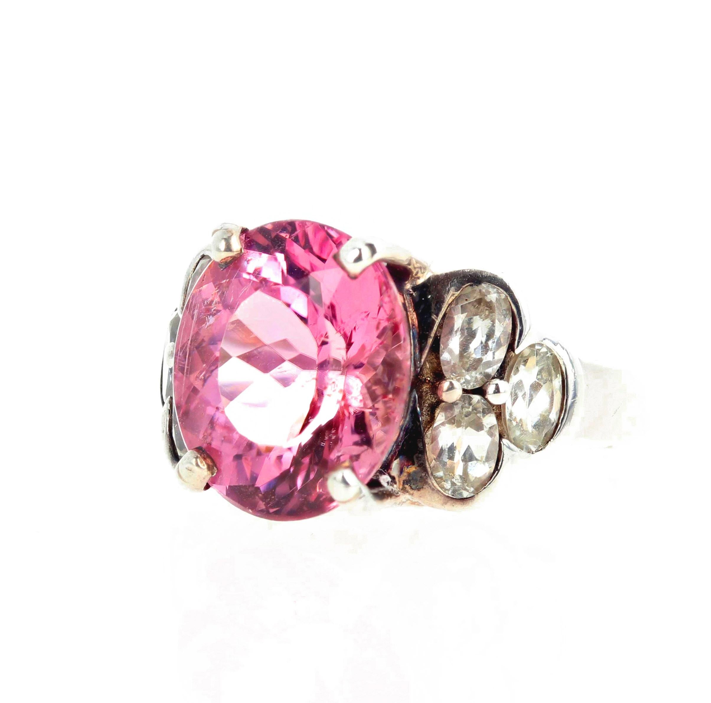 AJD Beautiful 4 Cts Sparkling Pink Tourmaline & Silver Quartz Silver Ring For Sale 1