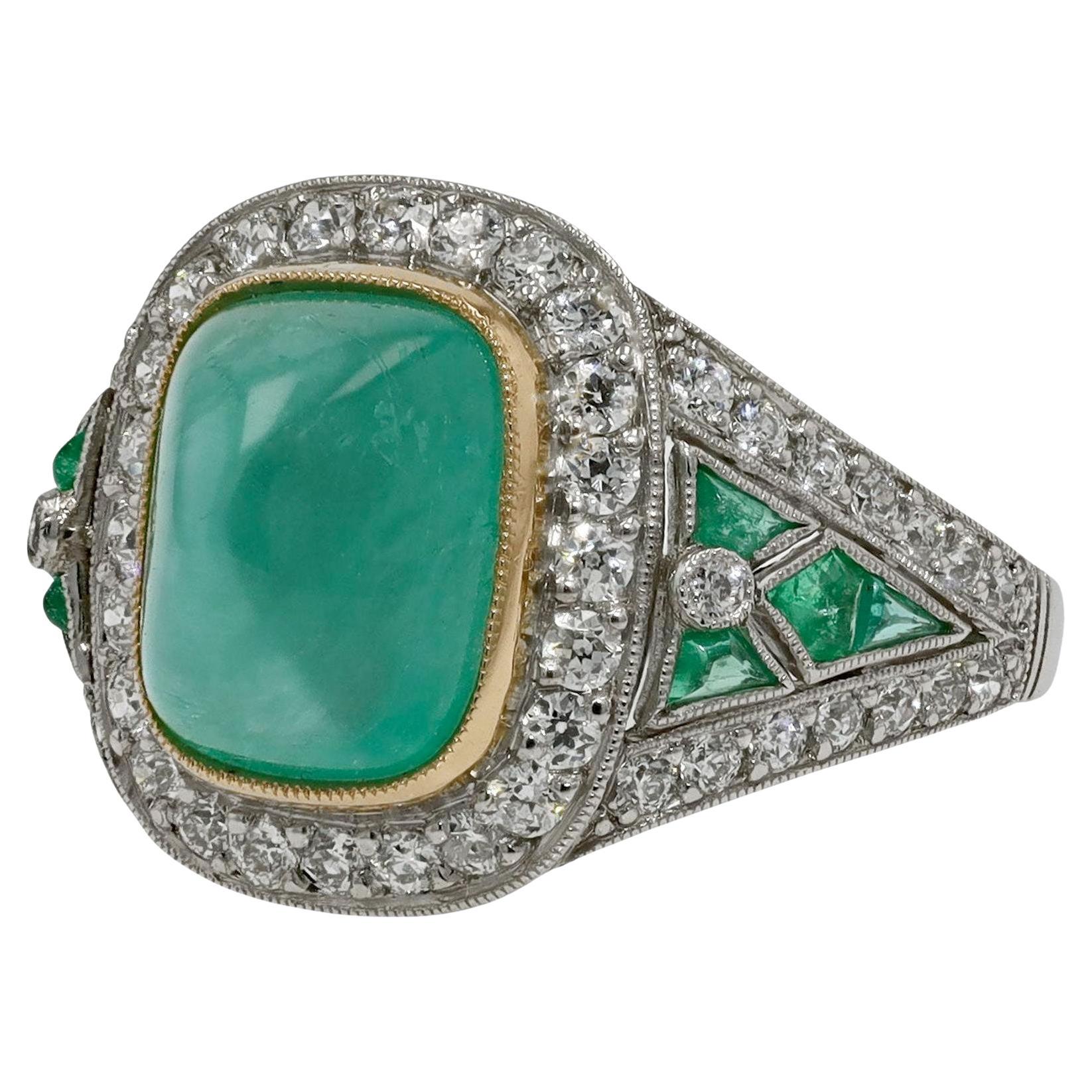 4 Carat Sugar Loaf Colombian Emerald Art Deco Cocktail Ring For Sale