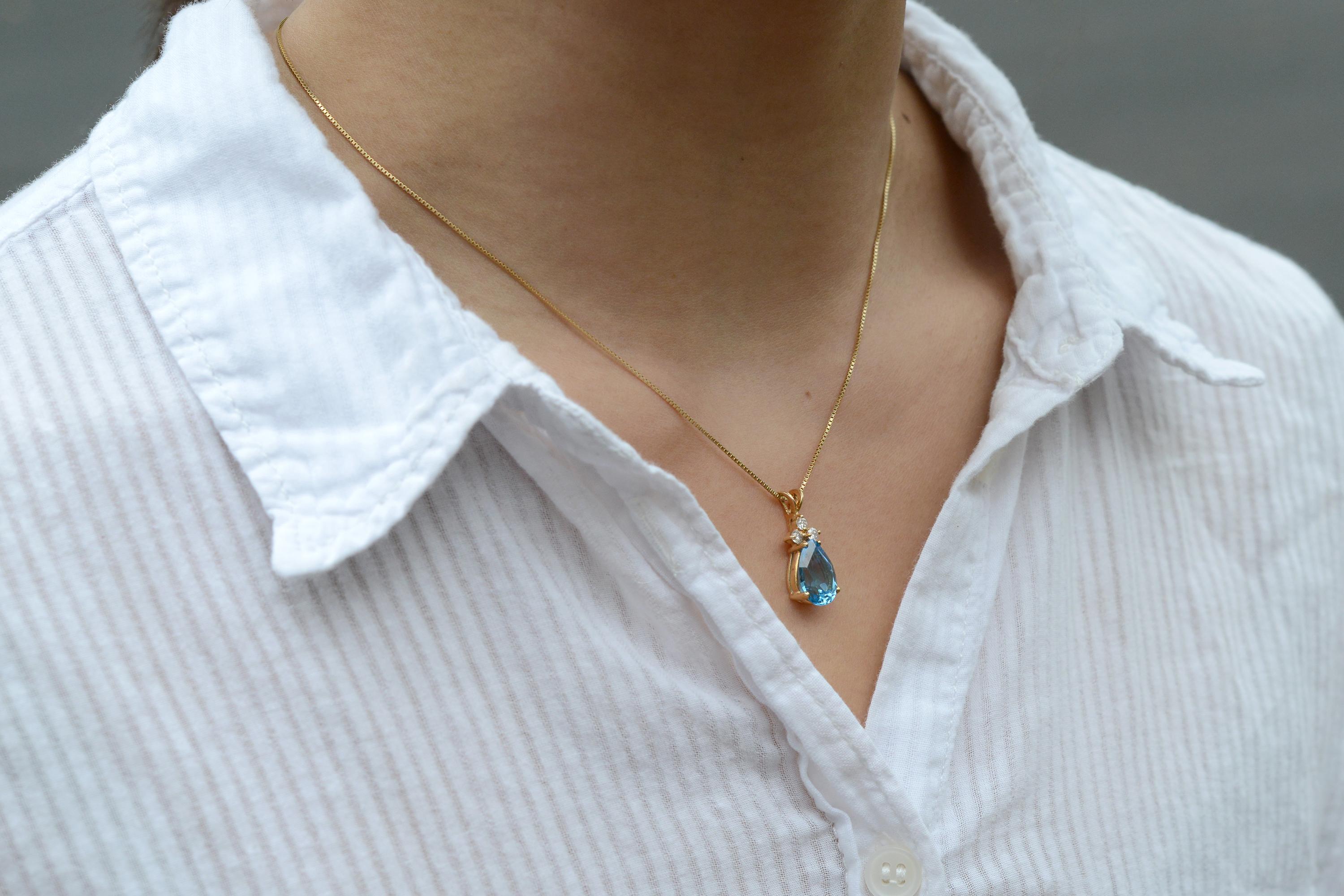Contemporary 4 Carat Swiss Blue Topaz and Diamond Necklace