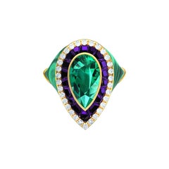 4 Carat Tourmaline Amethyst Diamond Malachite Cocktail Ring