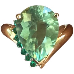 4 Carat TW Approximate Pear Fluorite and Green Emerald Ring Ben Dannie