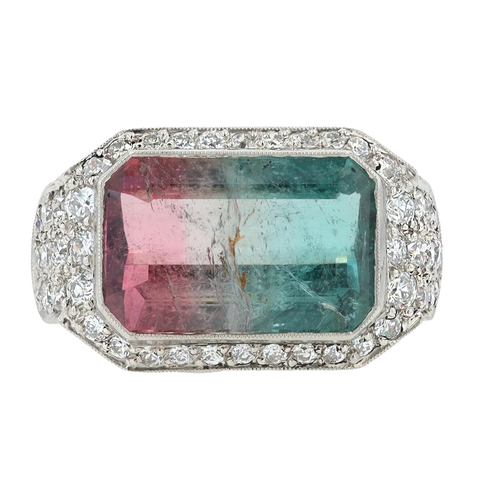 Contemporaneo Anello di fidanzamento con tormalina anguria e diamanti da 4 carati in vendita