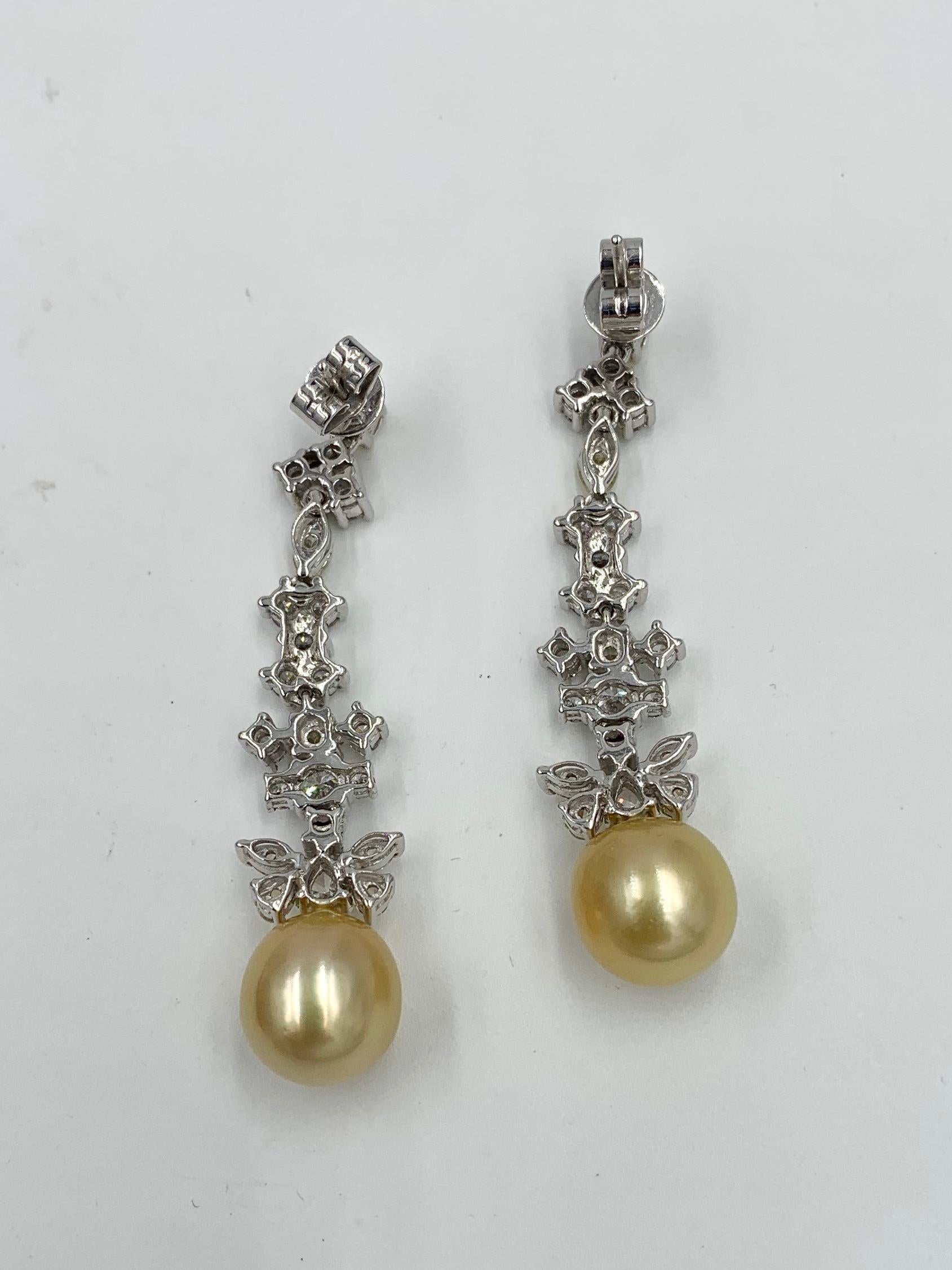 4 Carat Yellow Diamond Earrings Golden South Sea Pearl Dangle 18 Karat Gold 2