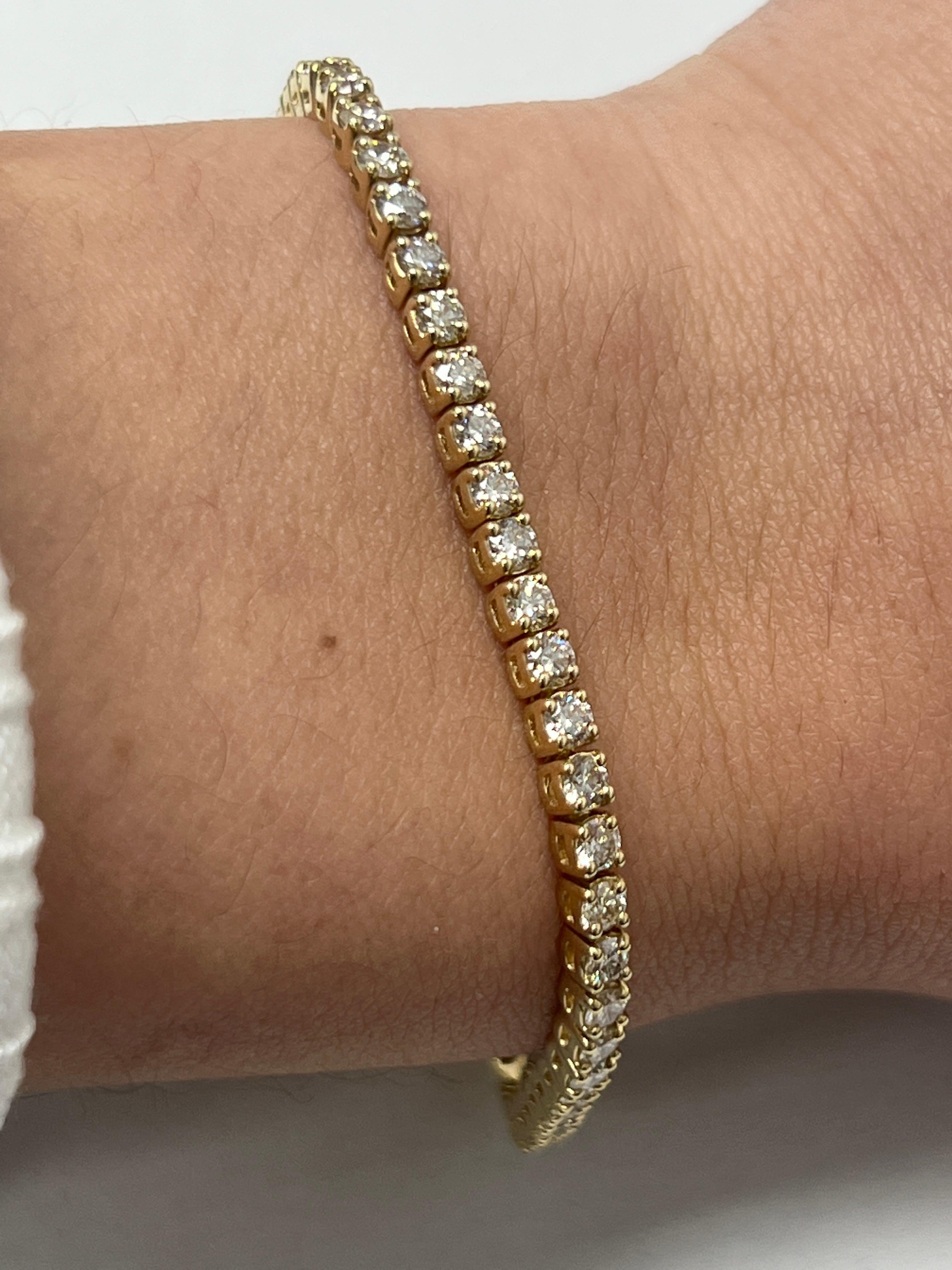 Modern 4 Carat Yellow Gold Diamond Bracelet For Sale