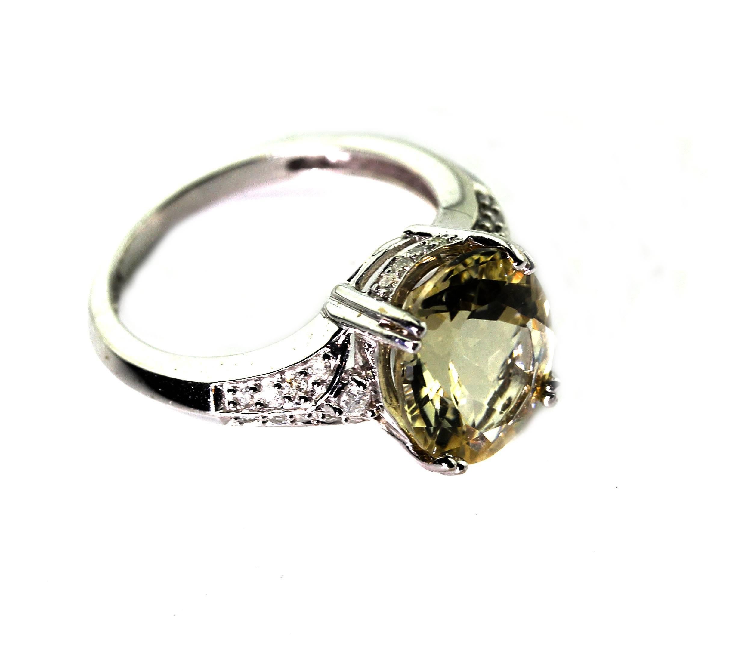 Women's or Men's AJD Unique White Diamonds Enhance this 4 Cts Yellow Labradorite Gold Ring