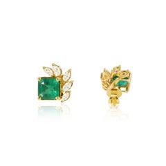 3ct Natural Green Zambian Emerald & Diamond Halo Stud Earrings in 18K YellowGold