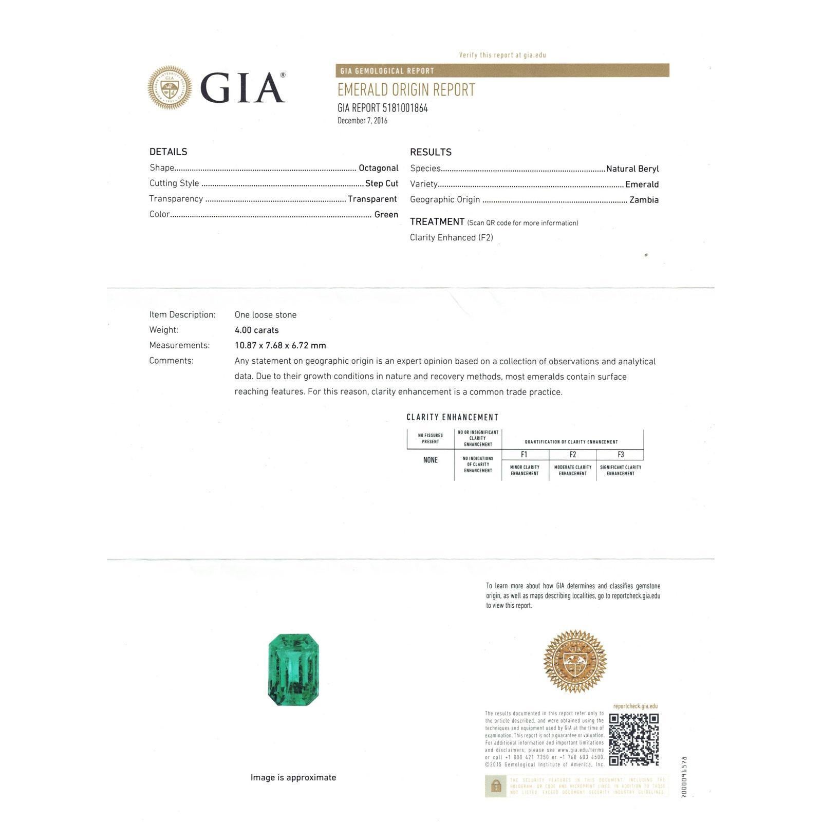 4- Carat Zambian Emerald & Diamond 18 Karat Yellow Gold Cocktail Ring GIA Cert For Sale 2