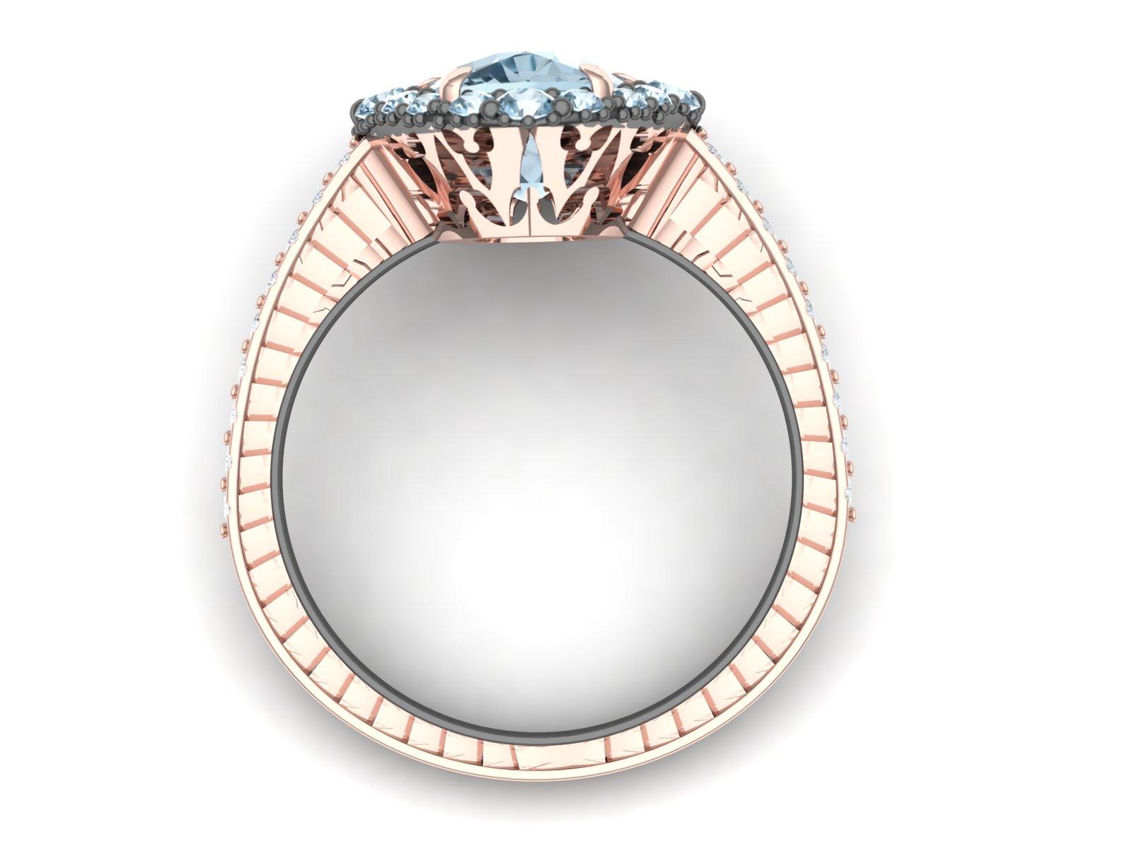 Modern 4 Carat Aquamarine and Diamond Rose Gold Ring