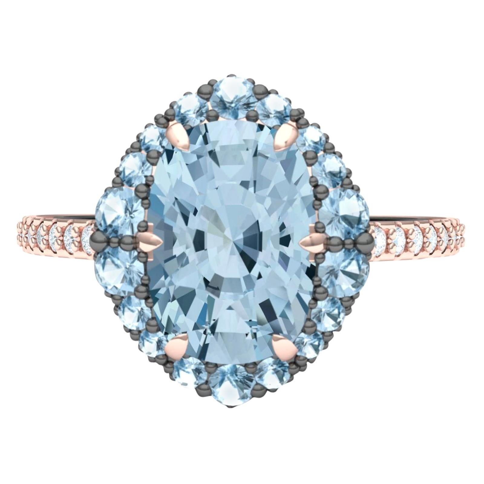 4 Carat Aquamarine and Diamond Rose Gold Ring