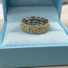 4 Carats Cushion Cut Yellow Diamond Eternity Wedding Band 14K White Gold