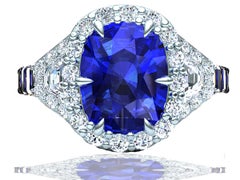 4 Carat Cushion GIA Unheated Untreated Sapphire and Diamond Cocktail Ring
