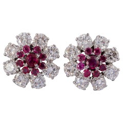 4 Carats Diamonds and 1 Carat Rubies Vintage Earrings