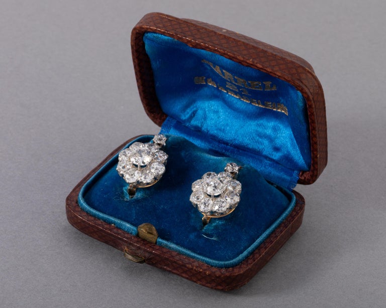 Late Victorian 4 Carats Diamonds French Antique Earrings For Sale