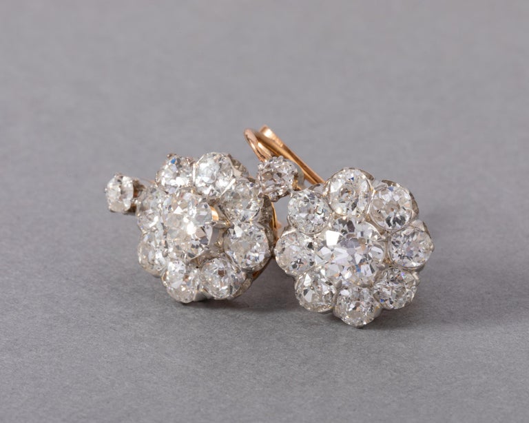 Women's 4 Carats Diamonds French Antique Earrings For Sale