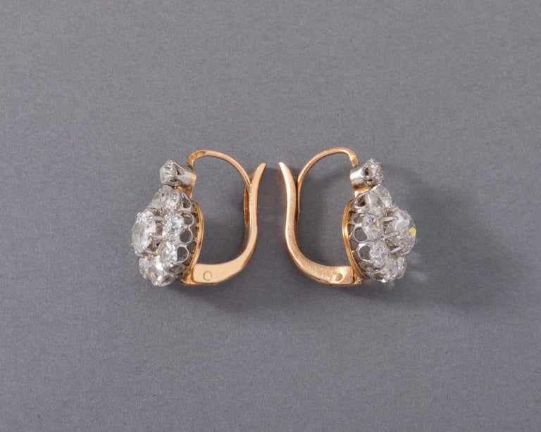 4 Carats Diamonds French Antique Earrings For Sale 1
