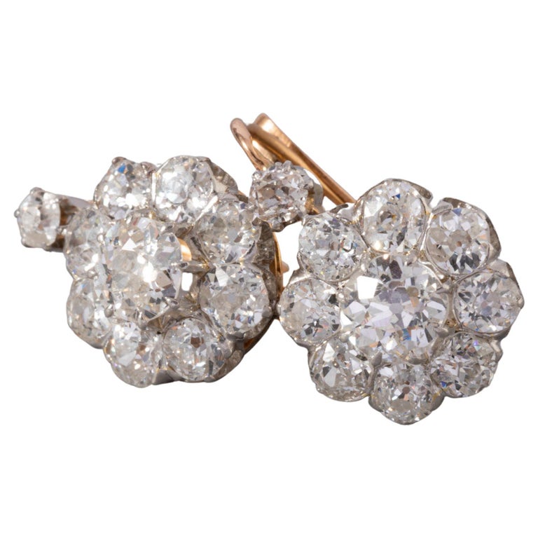 4 Carats Diamonds French Antique Earrings For Sale