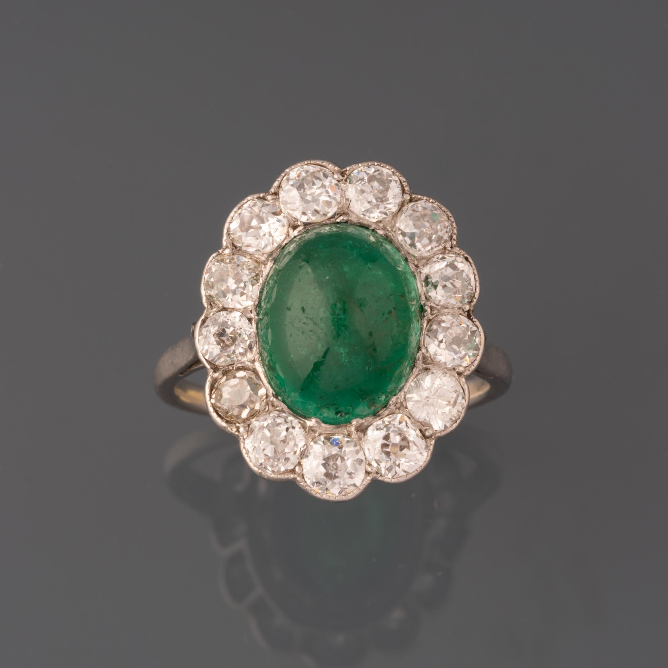 Belle Époque 4 Carats Emerald and Diamonds French Belle Epoque Ring For Sale