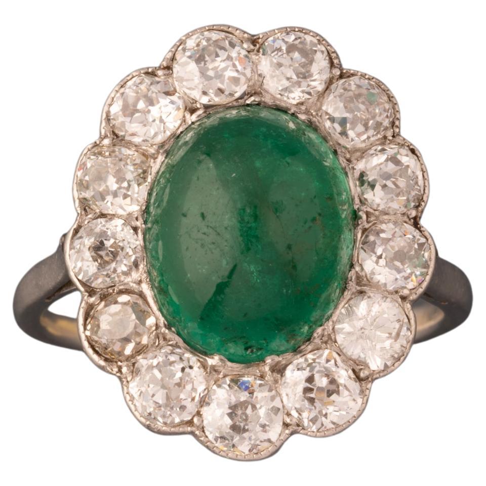 4 Carats Emerald and Diamonds French Belle Epoque Ring For Sale